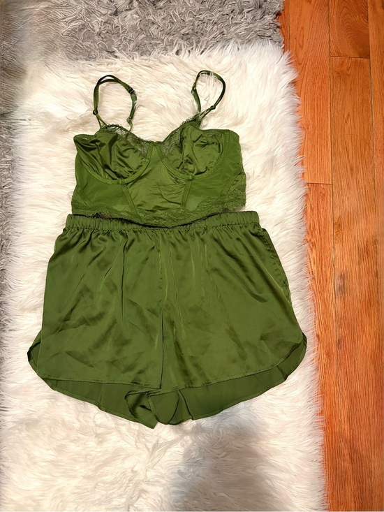 Auden Other - Green Satin Lace Cami Pajama Set